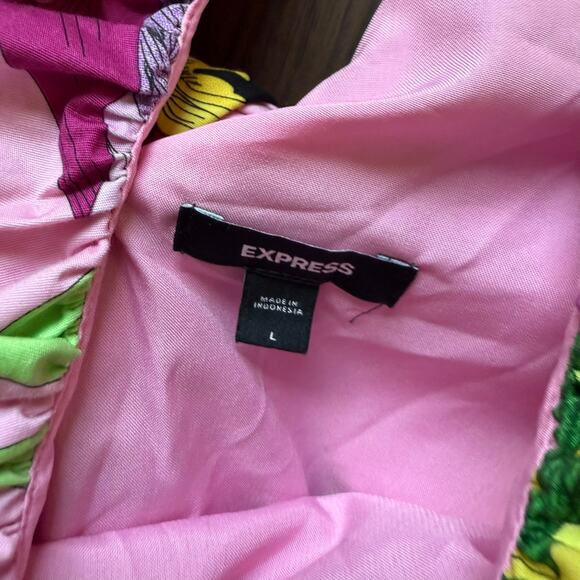 Express Floral Puff Sleeve Mini Dress w/ Pockets Bow Back Large - Picture 8 of 8